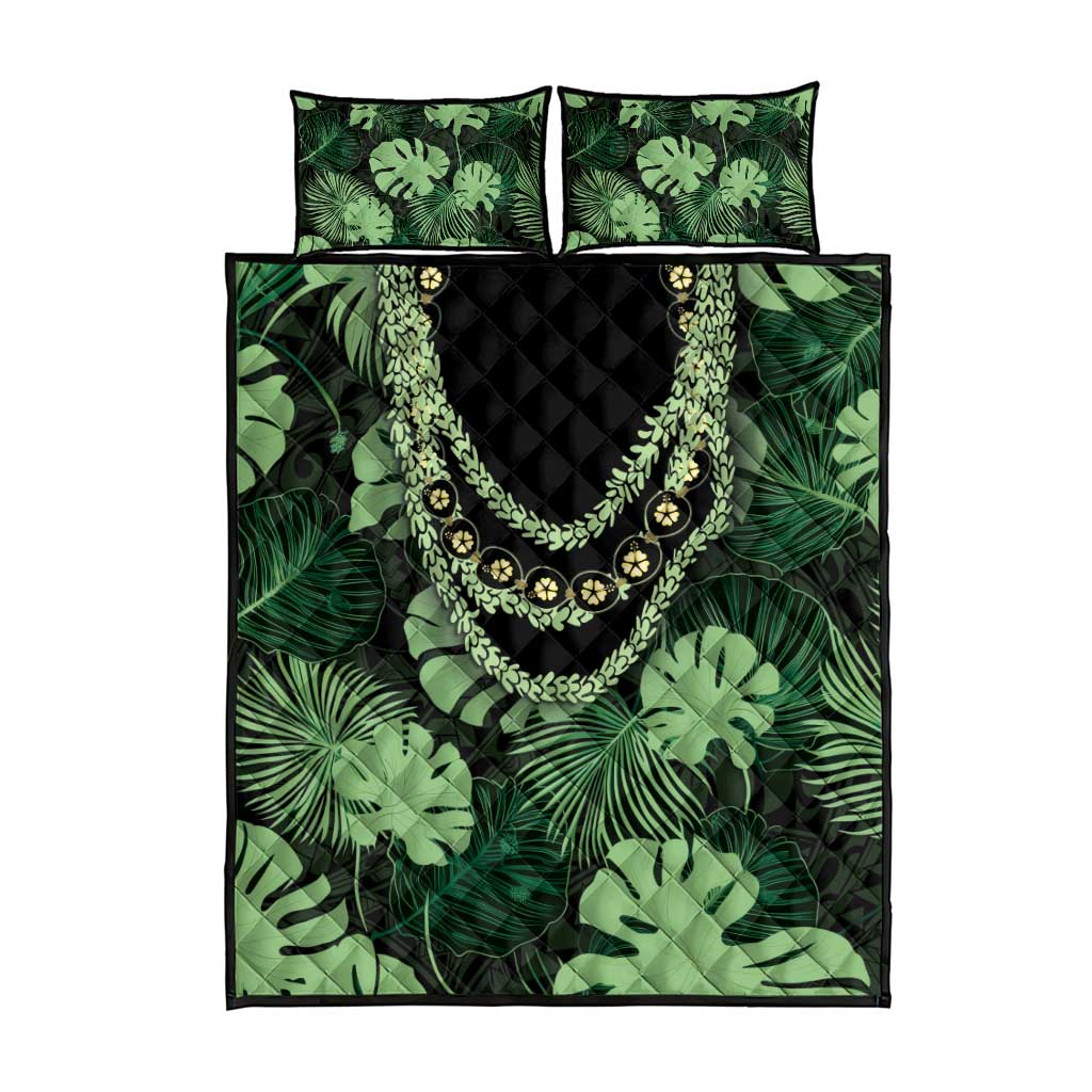 Green Hawaii Kukui Nut Lei Quilt Bed Set Hawaiian Pattern Monstera Tropical Vibes LT14 - Polynesian Pride