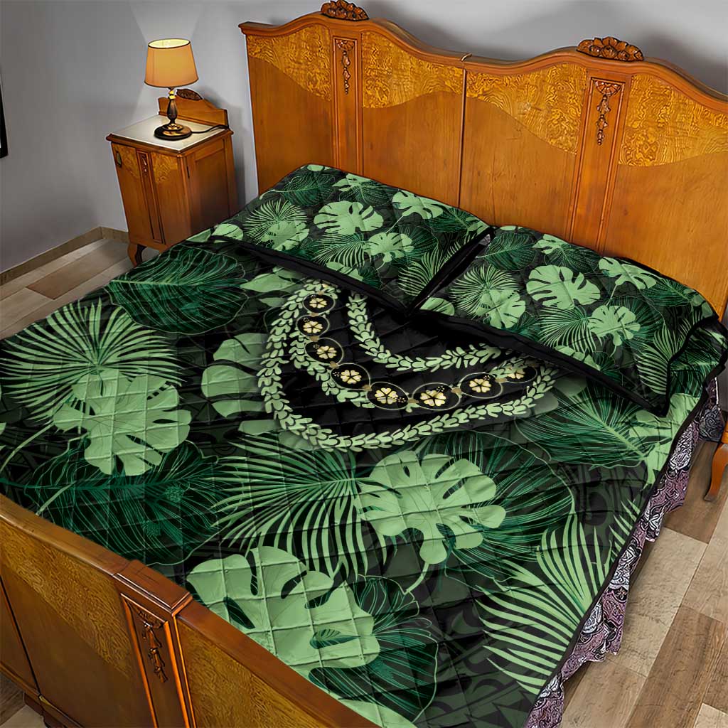 Green Hawaii Kukui Nut Lei Quilt Bed Set Hawaiian Pattern Monstera Tropical Vibes LT14 - Polynesian Pride