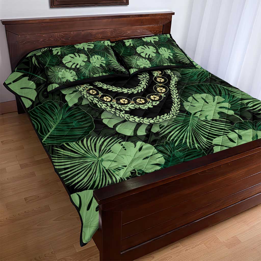 Green Hawaii Kukui Nut Lei Quilt Bed Set Hawaiian Pattern Monstera Tropical Vibes LT14 - Polynesian Pride