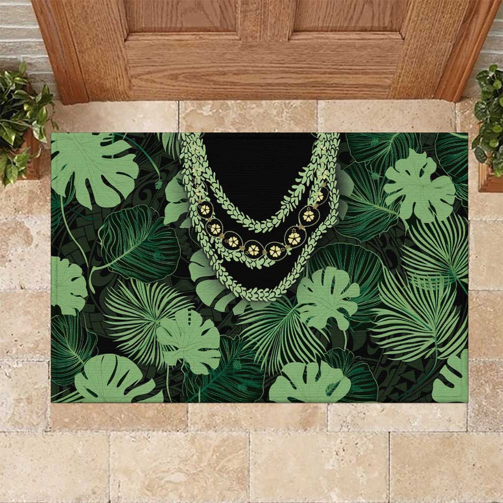 Green Hawaii Kukui Nut Lei Rubber Doormat Hawaiian Pattern Monstera Tropical Vibes LT14 Green - Polynesian Pride
