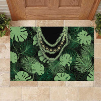 Green Hawaii Kukui Nut Lei Rubber Doormat Hawaiian Pattern Monstera Tropical Vibes LT14 Green - Polynesian Pride