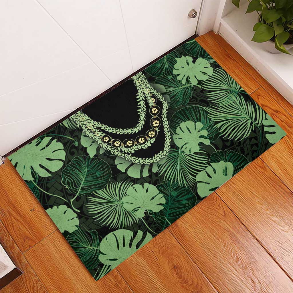 Green Hawaii Kukui Nut Lei Rubber Doormat Hawaiian Pattern Monstera Tropical Vibes LT14 - Polynesian Pride