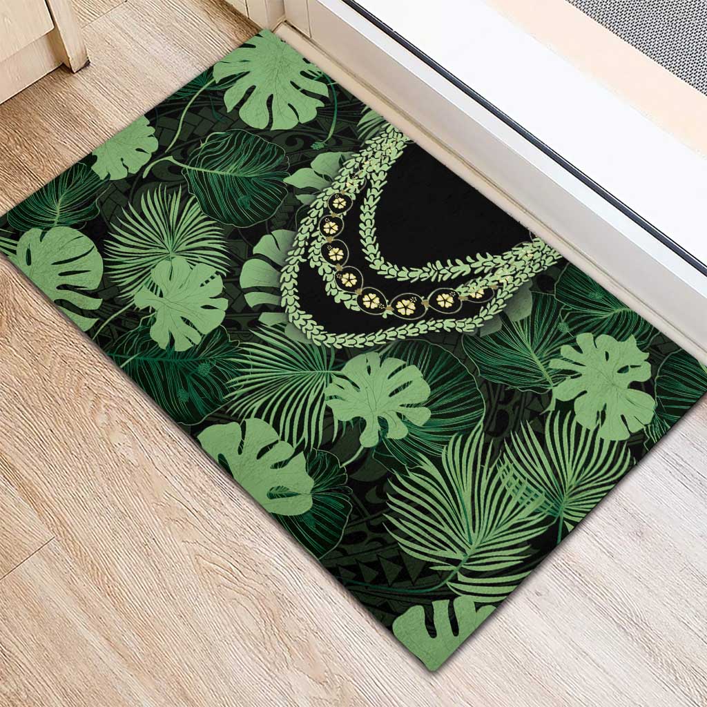 Green Hawaii Kukui Nut Lei Rubber Doormat Hawaiian Pattern Monstera Tropical Vibes LT14 - Polynesian Pride