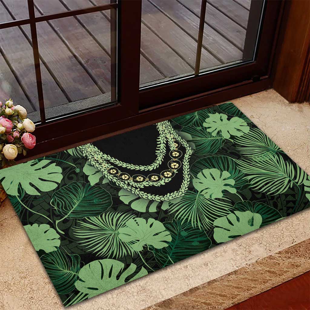 Green Hawaii Kukui Nut Lei Rubber Doormat Hawaiian Pattern Monstera Tropical Vibes LT14 - Polynesian Pride