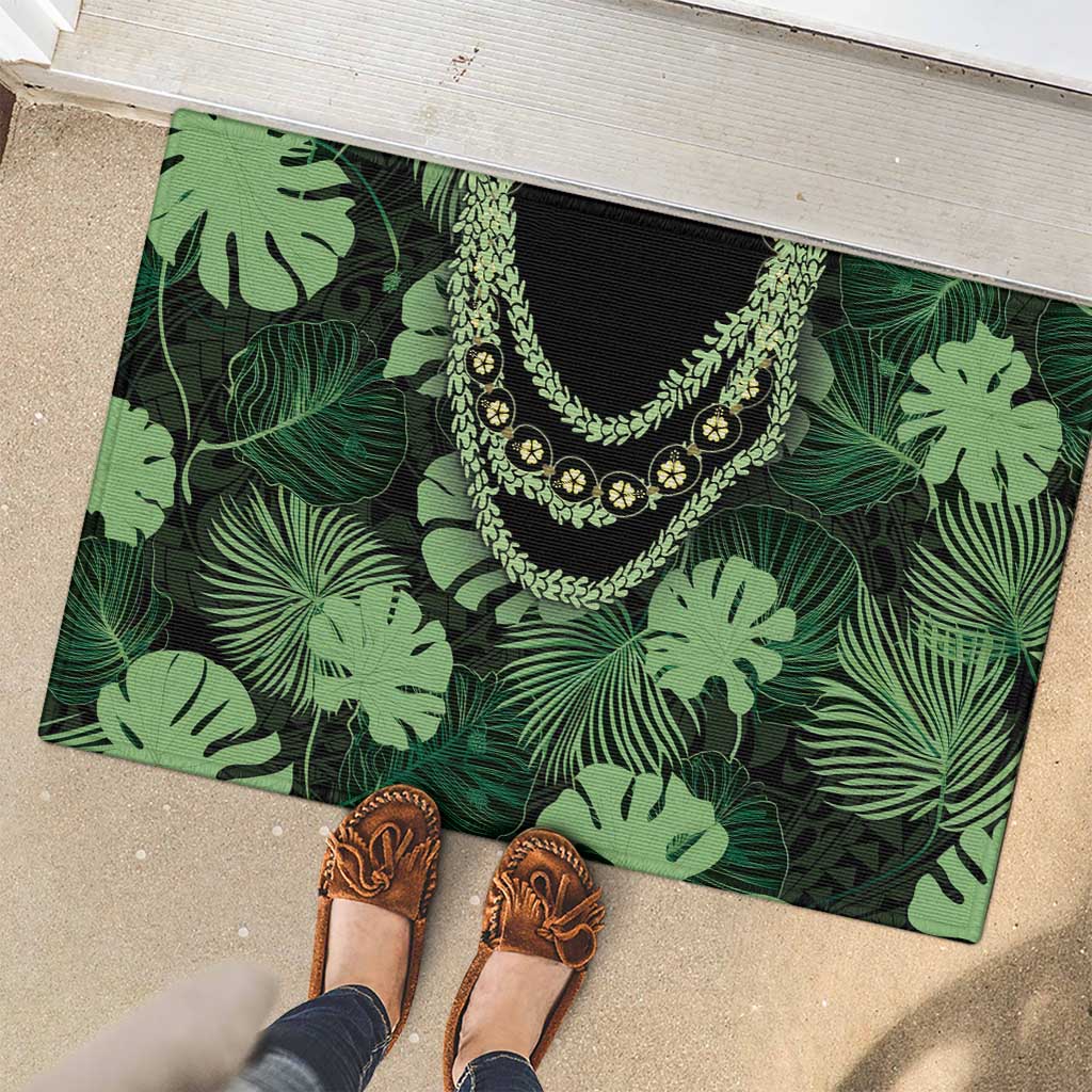 Green Hawaii Kukui Nut Lei Rubber Doormat Hawaiian Pattern Monstera Tropical Vibes LT14 - Polynesian Pride