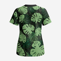 Green Hawaii Kukui Nut Lei Scrub Top Hawaiian Pattern Monstera Tropical Vibes LT14 - Polynesian Pride