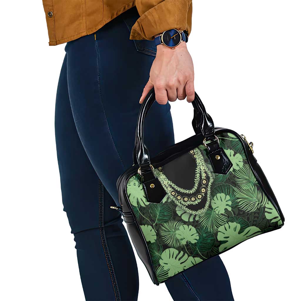 Green Hawaii Kukui Nut Lei Shoulder Handbag Hawaiian Pattern Monstera Tropical Vibes LT14 - Polynesian Pride