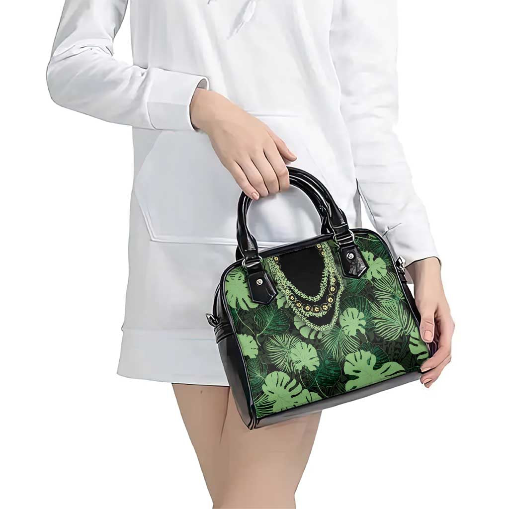 Green Hawaii Kukui Nut Lei Shoulder Handbag Hawaiian Pattern Monstera Tropical Vibes LT14 - Polynesian Pride