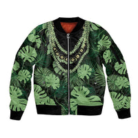 Green Hawaii Kukui Nut Lei Sleeve Zip Bomber Jacket Hawaiian Pattern Monstera Tropical Vibes LT14 Unisex Green - Polynesian Pride