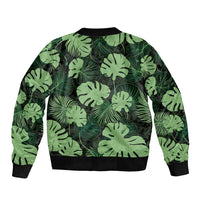 Green Hawaii Kukui Nut Lei Sleeve Zip Bomber Jacket Hawaiian Pattern Monstera Tropical Vibes LT14 - Polynesian Pride