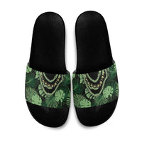Green Hawaii Kukui Nut Lei Slide Sandals Hawaiian Pattern Monstera Tropical Vibes LT14 Green - Polynesian Pride