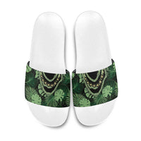 Green Hawaii Kukui Nut Lei Slide Sandals Hawaiian Pattern Monstera Tropical Vibes LT14 Green - Polynesian Pride