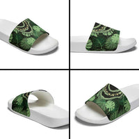 Green Hawaii Kukui Nut Lei Slide Sandals Hawaiian Pattern Monstera Tropical Vibes LT14 - Polynesian Pride