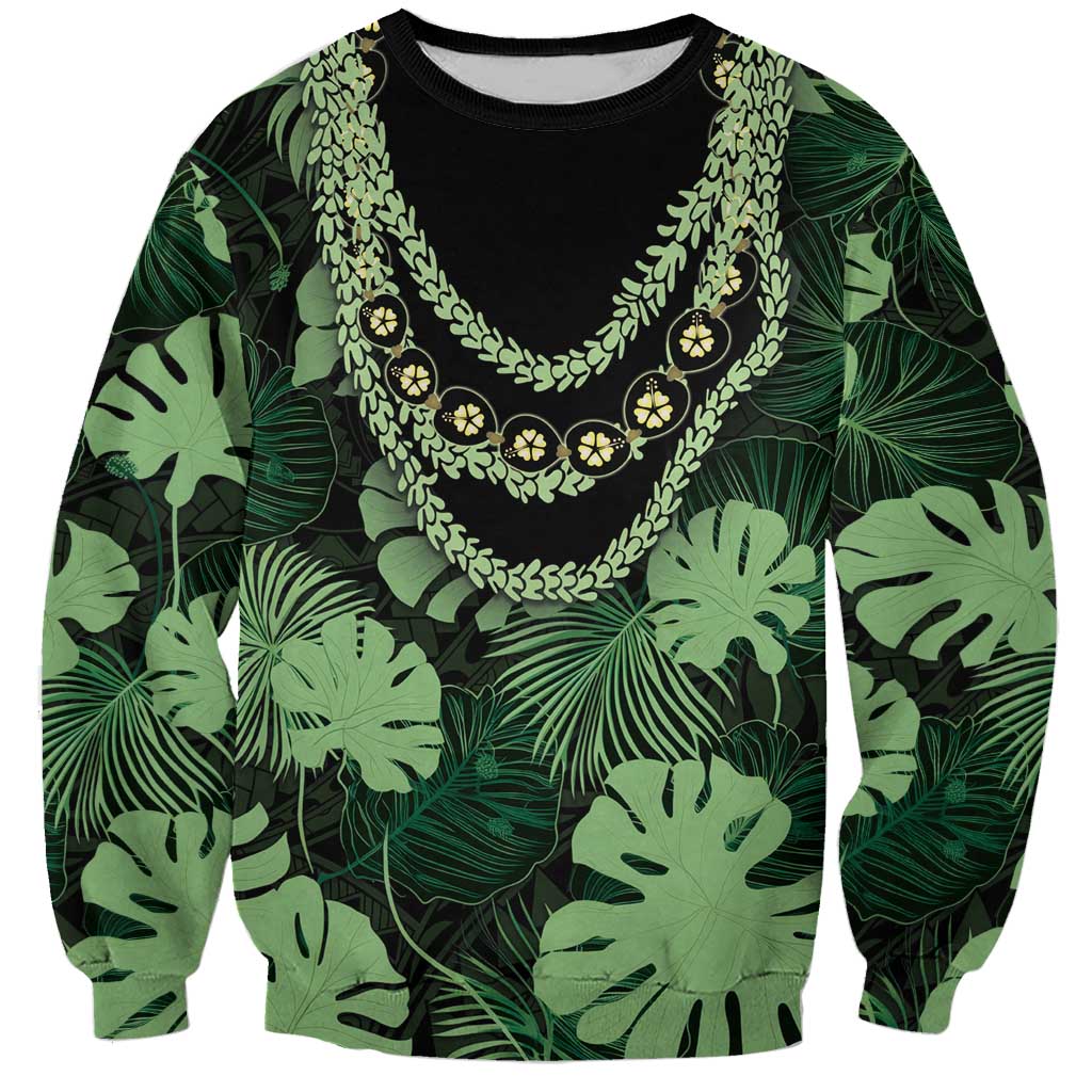 Green Hawaii Kukui Nut Lei Sweatshirt Hawaiian Pattern Monstera Tropical Vibes LT14 Unisex Green - Polynesian Pride