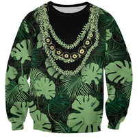 Green Hawaii Kukui Nut Lei Sweatshirt Hawaiian Pattern Monstera Tropical Vibes LT14 Unisex Green - Polynesian Pride