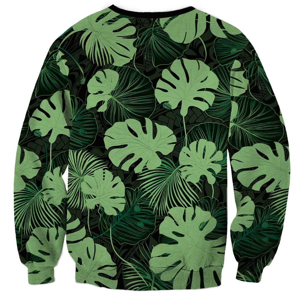 Green Hawaii Kukui Nut Lei Sweatshirt Hawaiian Pattern Monstera Tropical Vibes LT14 - Polynesian Pride