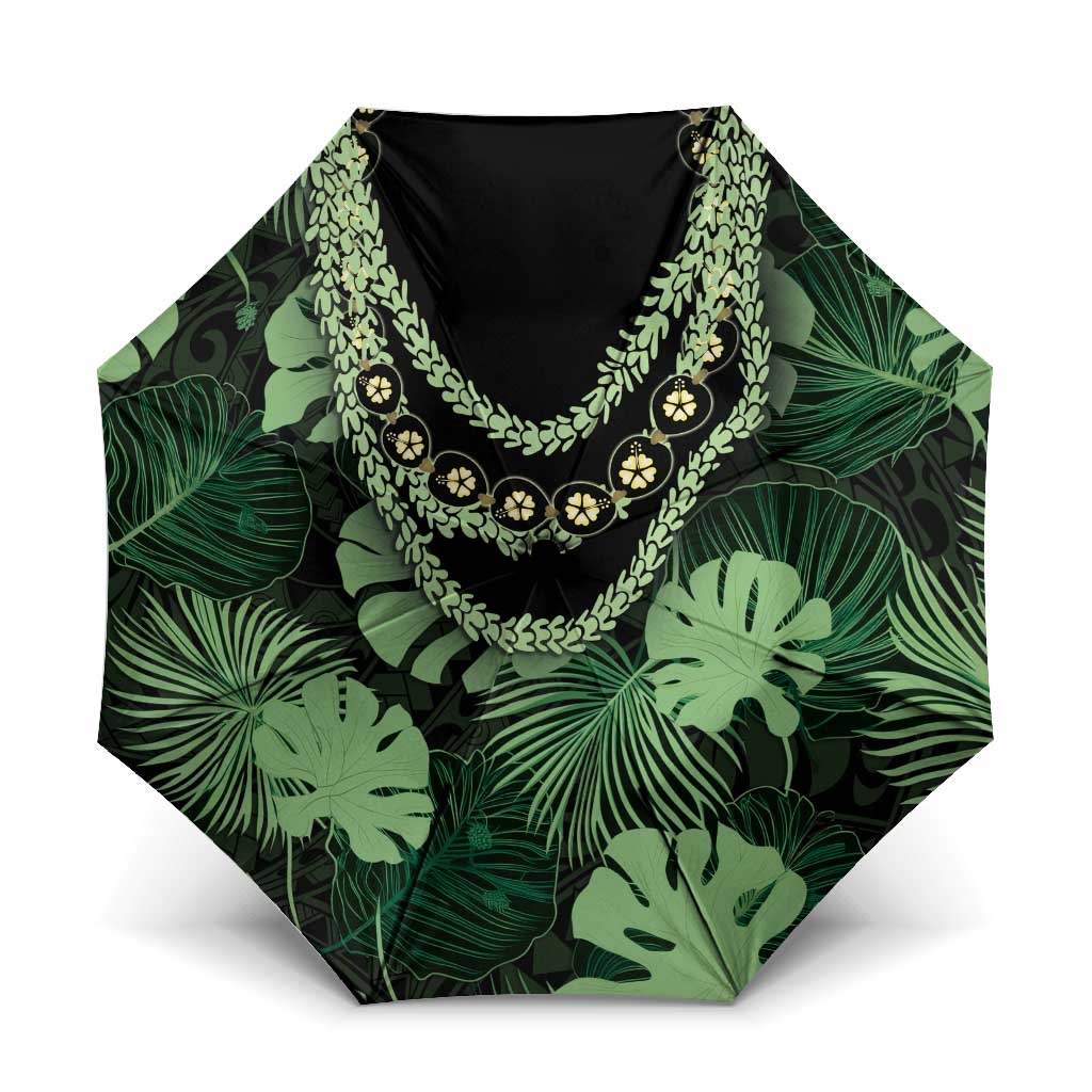 Green Hawaii Kukui Nut Lei Umbrella Hawaiian Pattern Monstera Tropical Vibes LT14 One Size Folded 11.42 inch Opened Diameter 37.4 inch Green - Polynesian Pride