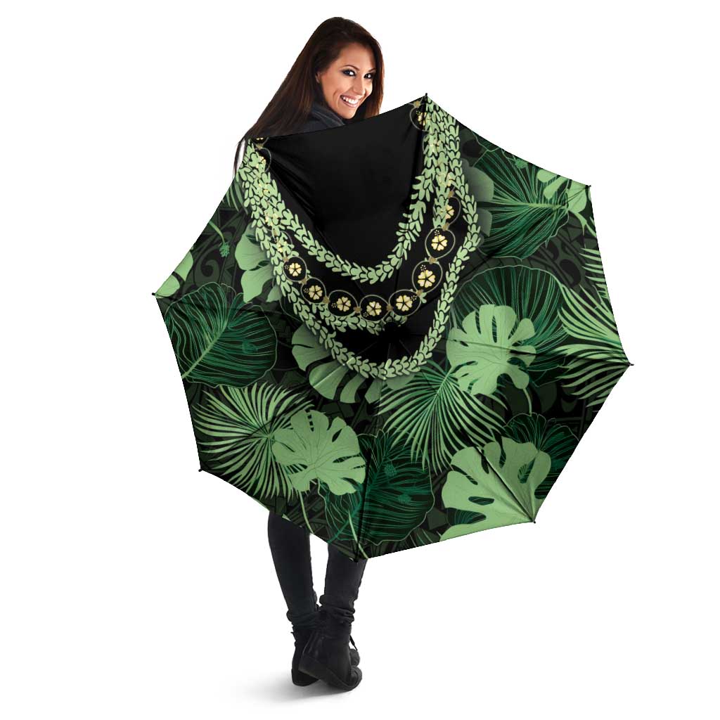 Green Hawaii Kukui Nut Lei Umbrella Hawaiian Pattern Monstera Tropical Vibes LT14 - Polynesian Pride