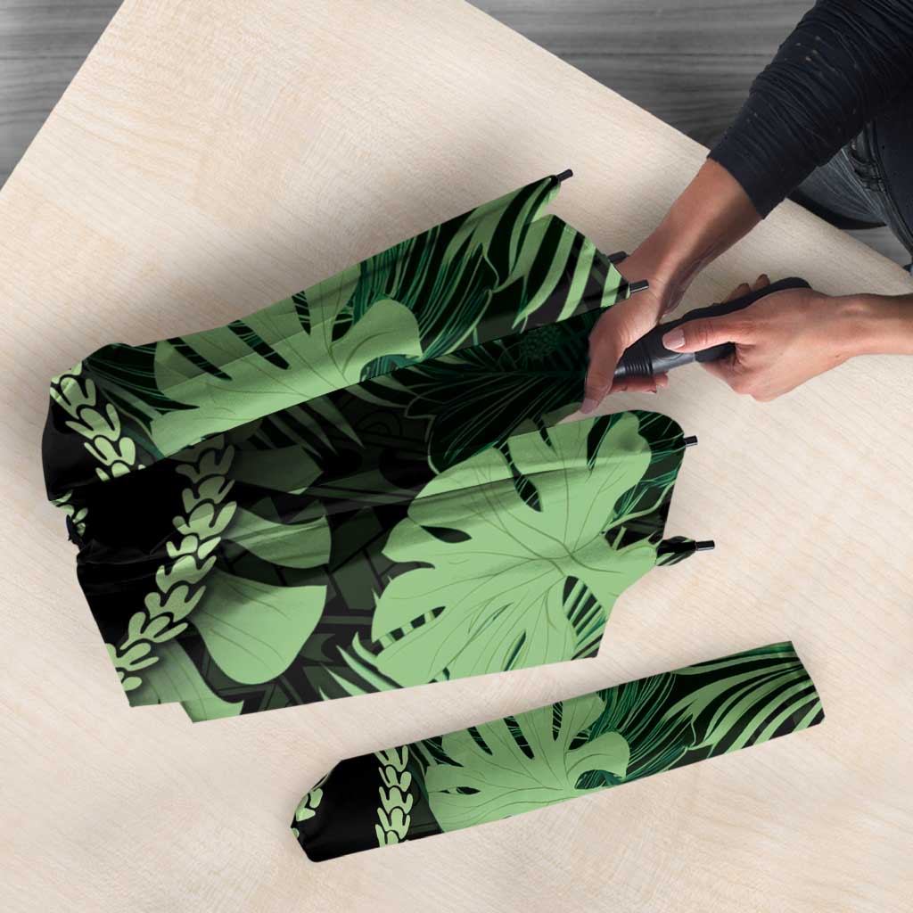 Green Hawaii Kukui Nut Lei Umbrella Hawaiian Pattern Monstera Tropical Vibes LT14 - Polynesian Pride
