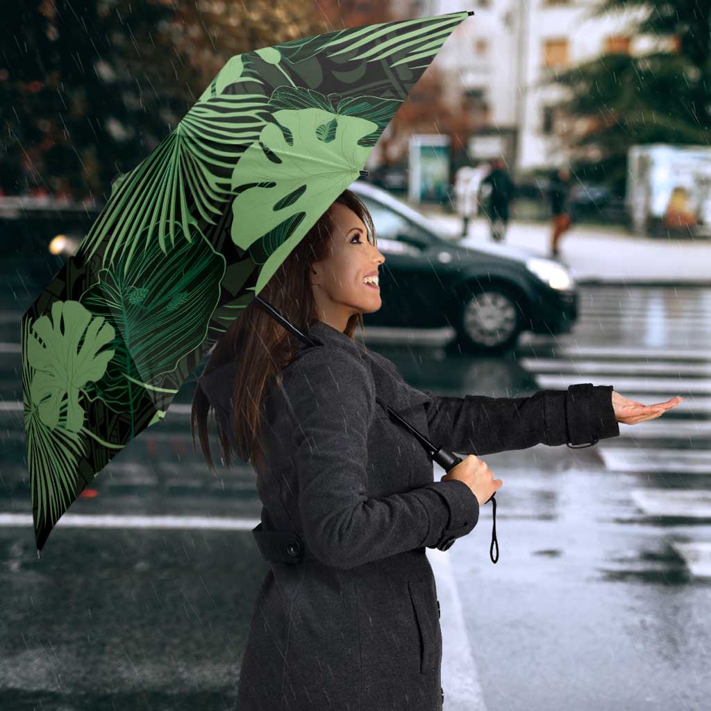 Green Hawaii Kukui Nut Lei Umbrella Hawaiian Pattern Monstera Tropical Vibes LT14 - Polynesian Pride