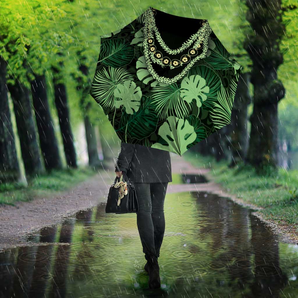 Green Hawaii Kukui Nut Lei Umbrella Hawaiian Pattern Monstera Tropical Vibes LT14 - Polynesian Pride