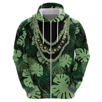 Green Hawaii Kukui Nut Lei Zip Hoodie Hawaiian Pattern Monstera Tropical Vibes LT14 - Polynesian Pride