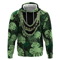 Green Hawaii Kukui Nut Lei Zip Hoodie Hawaiian Pattern Monstera Tropical Vibes LT14 Pullover Hoodie Green - Polynesian Pride