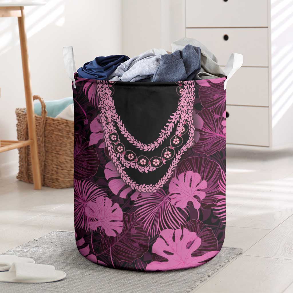 Pink Hawaii Kukui Nut Lei Laundry Basket Hawaiian Pattern Monstera Tropical Vibes LT14 Pink - Polynesian Pride