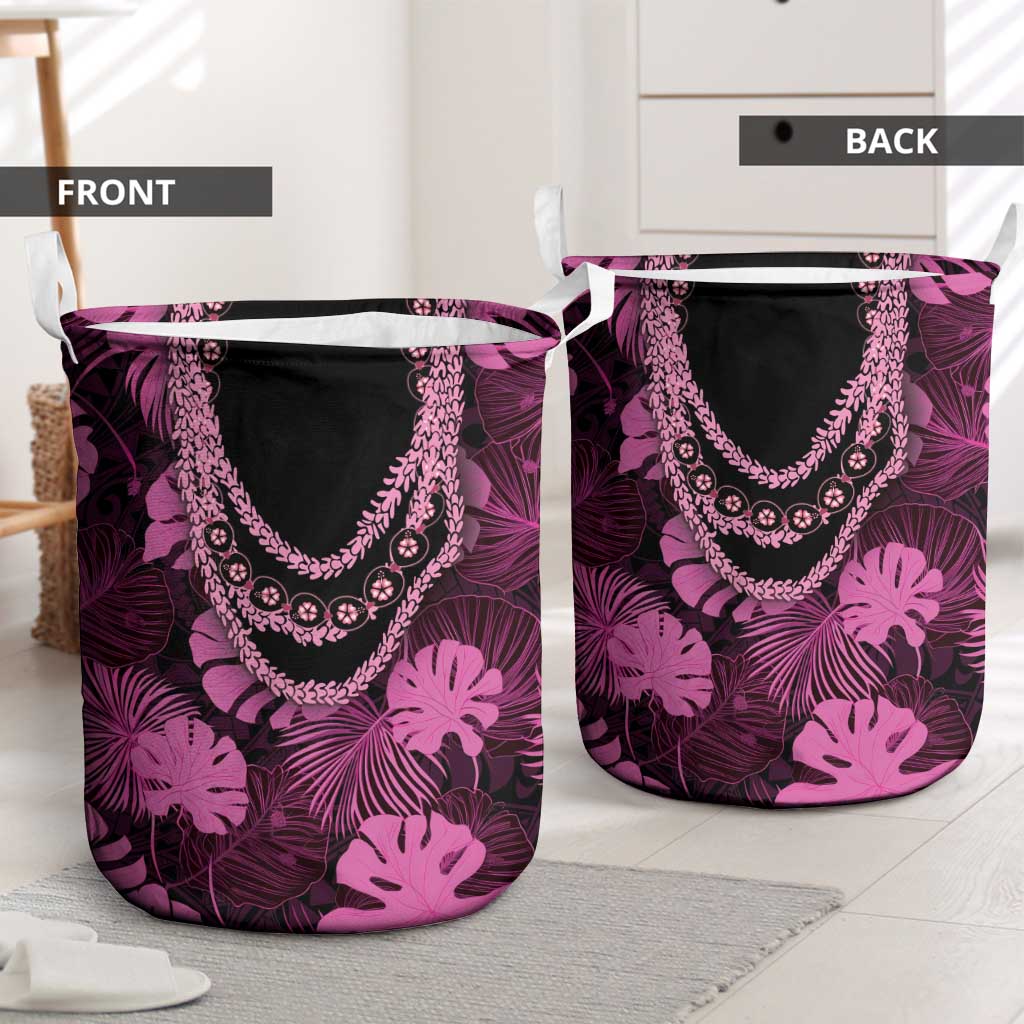 Pink Hawaii Kukui Nut Lei Laundry Basket Hawaiian Pattern Monstera Tropical Vibes LT14 - Polynesian Pride