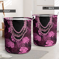 Pink Hawaii Kukui Nut Lei Laundry Basket Hawaiian Pattern Monstera Tropical Vibes LT14 - Polynesian Pride