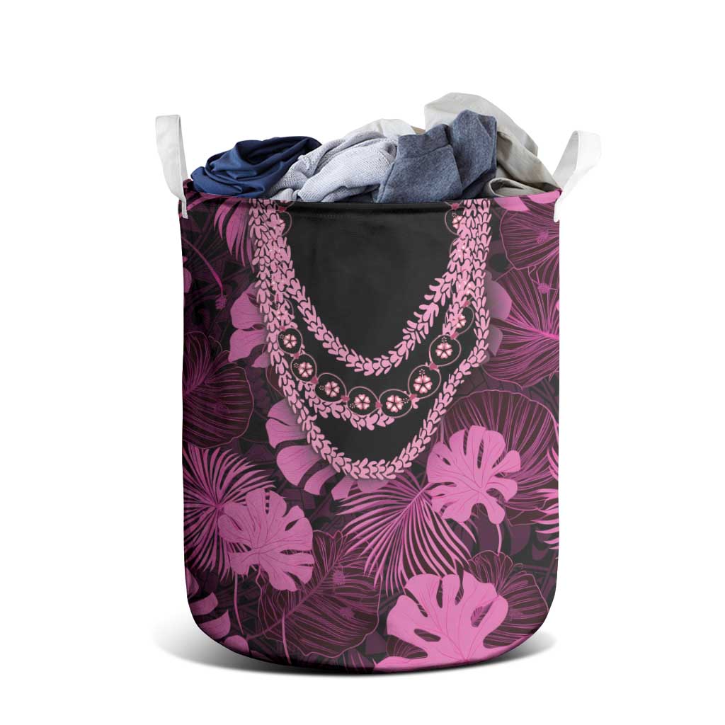 Pink Hawaii Kukui Nut Lei Laundry Basket Hawaiian Pattern Monstera Tropical Vibes LT14 - Polynesian Pride
