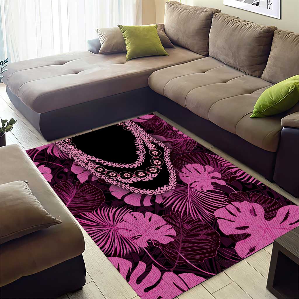 Pink Hawaii Kukui Nut Lei Area Rug Hawaiian Pattern Monstera Tropical Vibes LT14 - Polynesian Pride