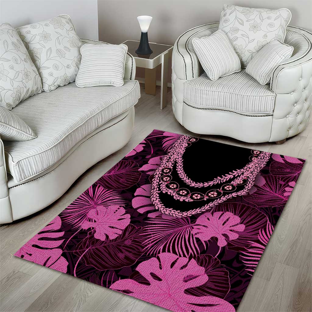 Pink Hawaii Kukui Nut Lei Area Rug Hawaiian Pattern Monstera Tropical Vibes LT14 - Polynesian Pride