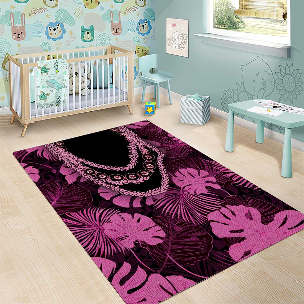 Pink Hawaii Kukui Nut Lei Area Rug Hawaiian Pattern Monstera Tropical Vibes LT14 - Polynesian Pride