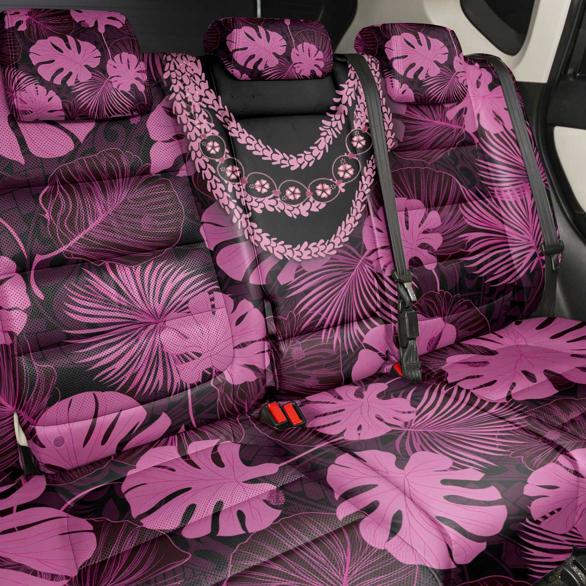 Pink Hawaii Kukui Nut Lei Back Car Seat Cover Hawaiian Pattern Monstera Tropical Vibes LT14 - Polynesian Pride