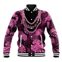 Pink Hawaii Kukui Nut Lei Baseball Jacket Hawaiian Pattern Monstera Tropical Vibes LT14 Unisex Pink - Polynesian Pride