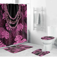 Pink Hawaii Kukui Nut Lei Bathroom Set Hawaiian Pattern Monstera Tropical Vibes LT14 Bathroom Set (4 pcs) Pink - Polynesian Pride