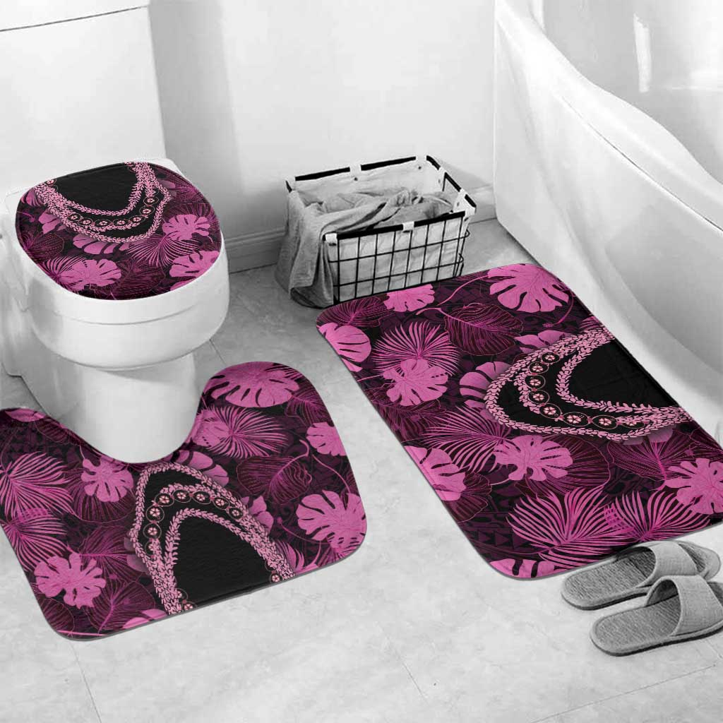 Pink Hawaii Kukui Nut Lei Bathroom Set Hawaiian Pattern Monstera Tropical Vibes LT14 Mat Set Only (3 pcs) One Size Pink - Polynesian Pride