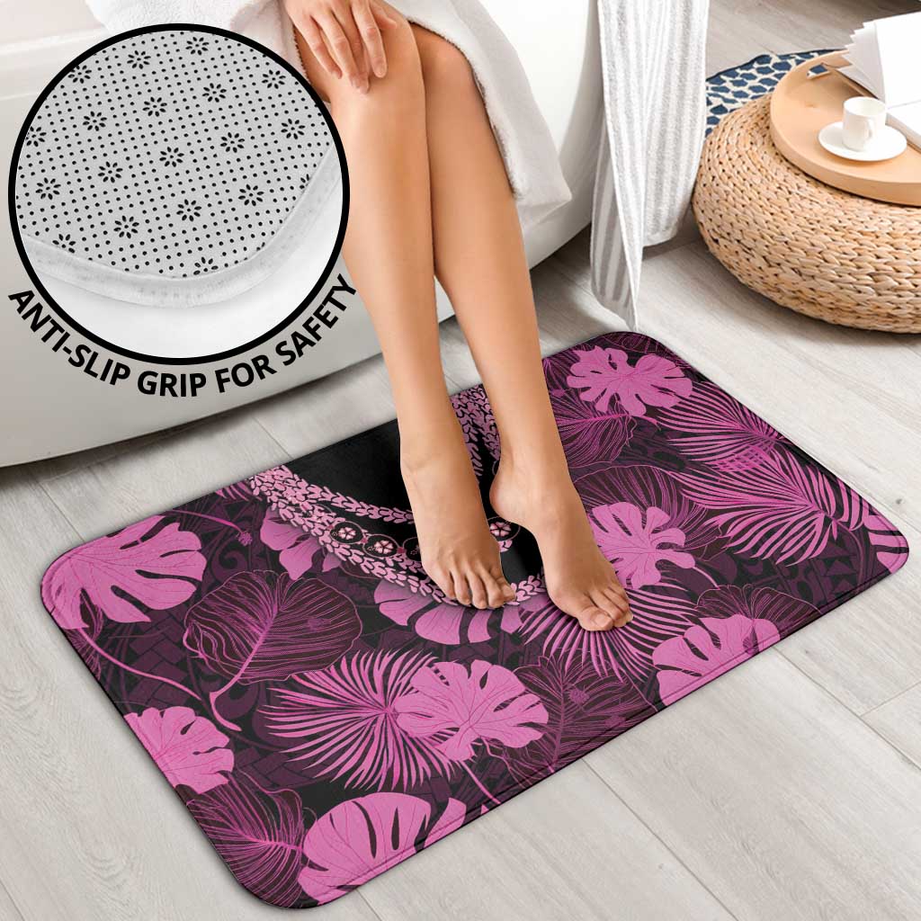 Pink Hawaii Kukui Nut Lei Bathroom Set Hawaiian Pattern Monstera Tropical Vibes LT14 - Polynesian Pride