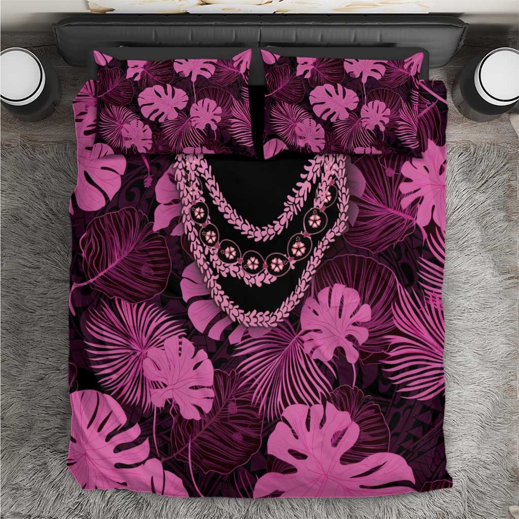 Pink Hawaii Kukui Nut Lei Bedding Set Hawaiian Pattern Monstera Tropical Vibes LT14 Pink - Polynesian Pride