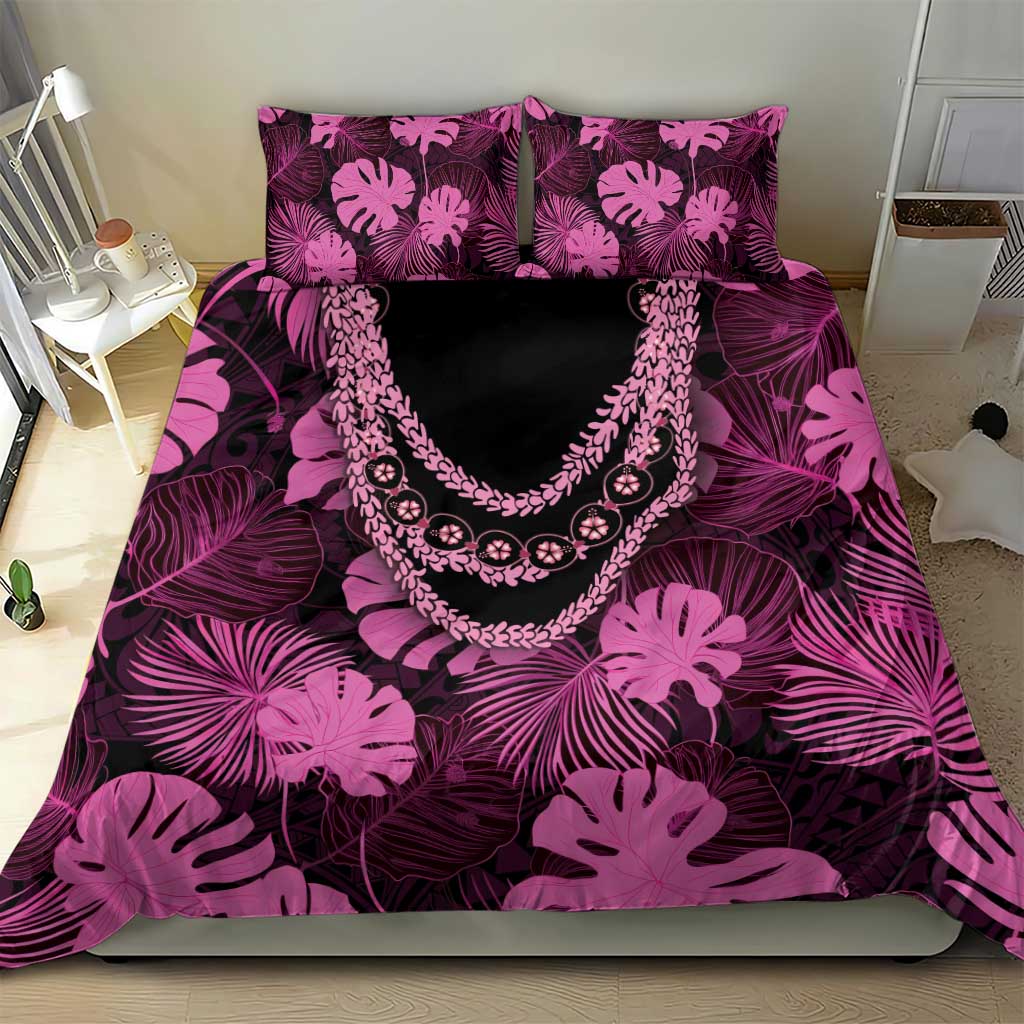Pink Hawaii Kukui Nut Lei Bedding Set Hawaiian Pattern Monstera Tropical Vibes LT14 - Polynesian Pride