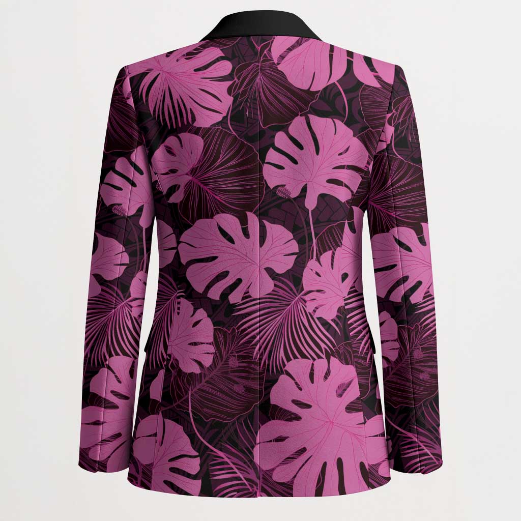 Pink Hawaii Kukui Nut Lei Blazer Hawaiian Pattern Monstera Tropical Vibes LT14 - Polynesian Pride