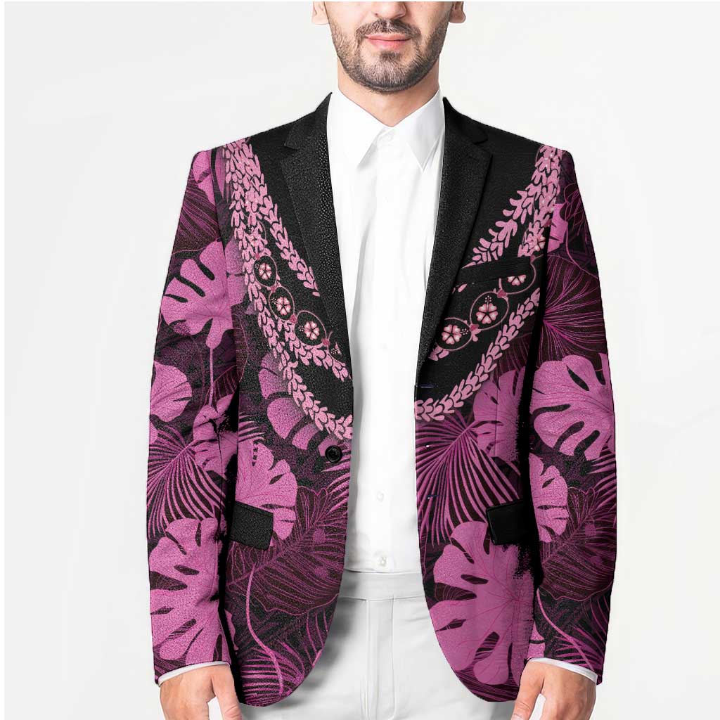 Pink Hawaii Kukui Nut Lei Blazer Hawaiian Pattern Monstera Tropical Vibes LT14 - Polynesian Pride