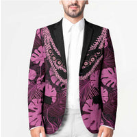 Pink Hawaii Kukui Nut Lei Blazer Hawaiian Pattern Monstera Tropical Vibes LT14 - Polynesian Pride