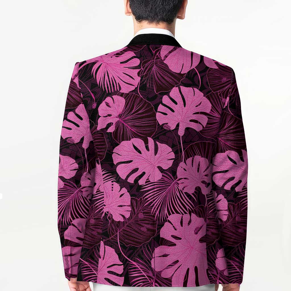 Pink Hawaii Kukui Nut Lei Blazer Hawaiian Pattern Monstera Tropical Vibes LT14 - Polynesian Pride