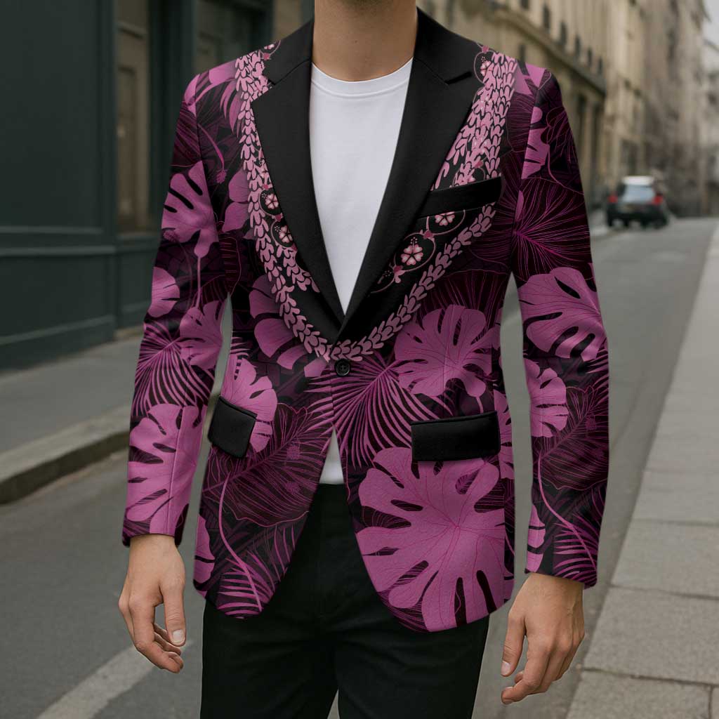 Pink Hawaii Kukui Nut Lei Blazer Hawaiian Pattern Monstera Tropical Vibes LT14 - Polynesian Pride