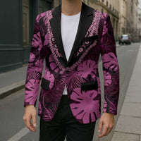 Pink Hawaii Kukui Nut Lei Blazer Hawaiian Pattern Monstera Tropical Vibes LT14 - Polynesian Pride