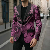 Pink Hawaii Kukui Nut Lei Blazer Hawaiian Pattern Monstera Tropical Vibes LT14 - Polynesian Pride