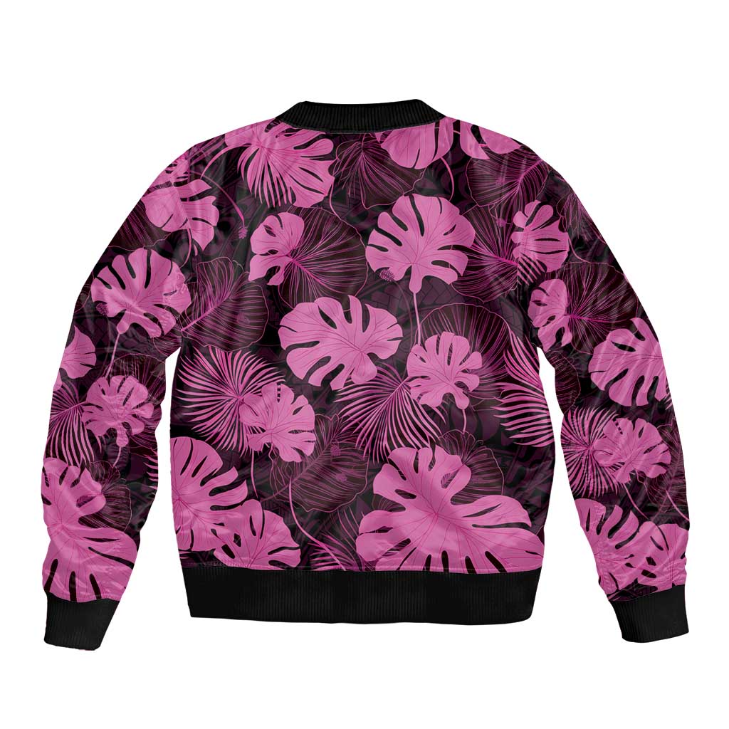 Pink Hawaii Kukui Nut Lei Bomber Jacket Hawaiian Pattern Monstera Tropical Vibes LT14 - Polynesian Pride