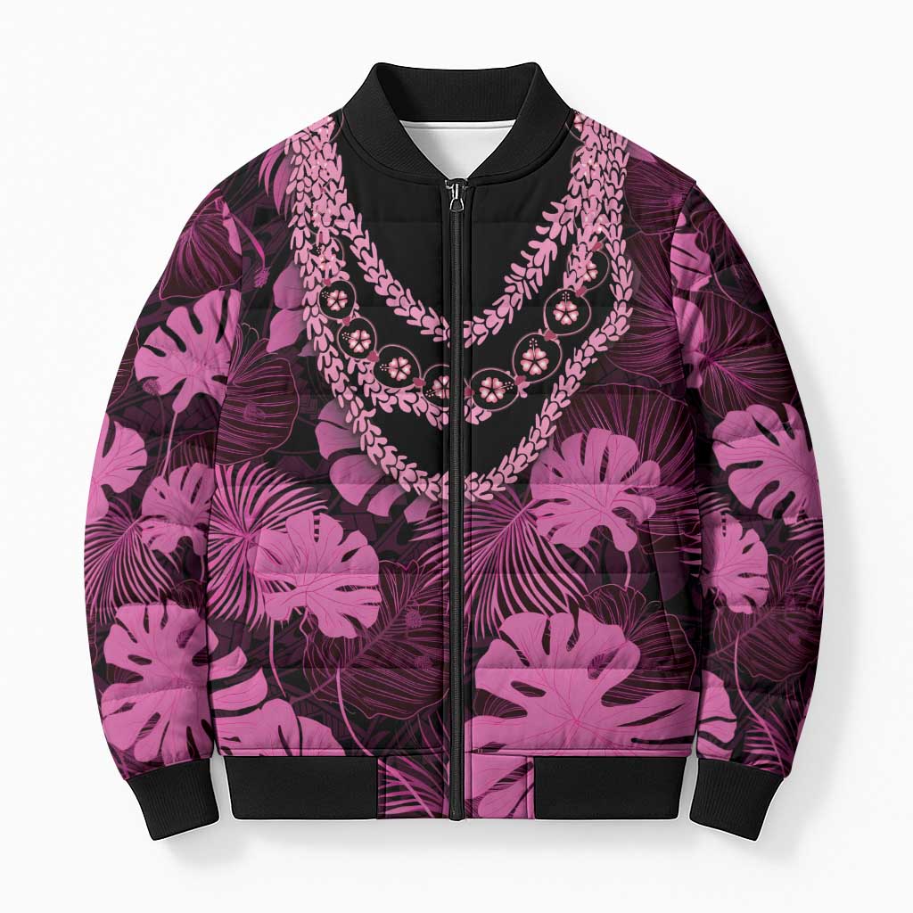 Pink Hawaii Kukui Nut Lei Bomber Puffer Jacket Hawaiian Pattern Monstera Tropical Vibes LT14 Unisex Pink - Polynesian Pride